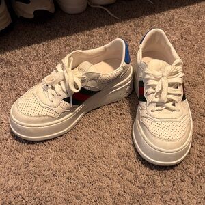 Gucci White Sneakers with Red and Blue Stripes